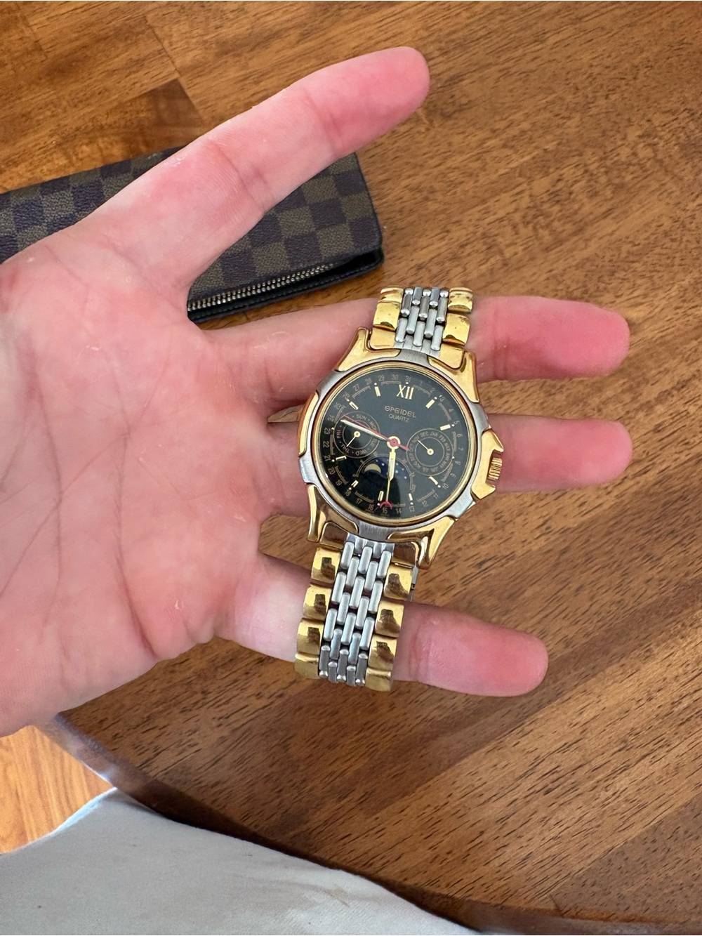 Two-Tone Gold & Silver Men's vintage Spidel moon phase Quartz watch